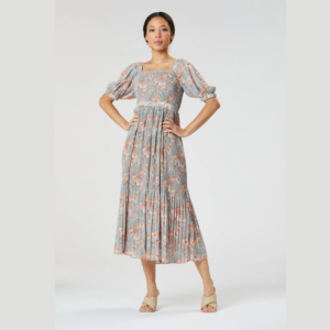 Maddy Tiered Pleated Dress - Multi Blue