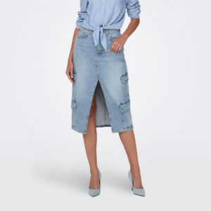 OnlPosey HW Midi Cargo DNM Skirt - Light Blue Denim