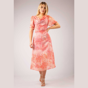 MIMI Cowl Printed Long Dress - Pink