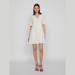 ViMelanie V-Neck 2/4 Pointelle Dress - Egret