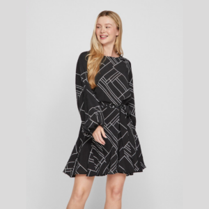 ViDogma Oda O-neck L/S Short Dress - Black Beauty