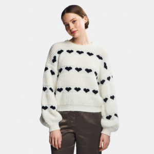 PcNove LS O-neck Heart Knit - Cloud Dancer