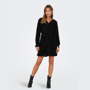 OnlCammie L/S V-neck Frill Dress - Black