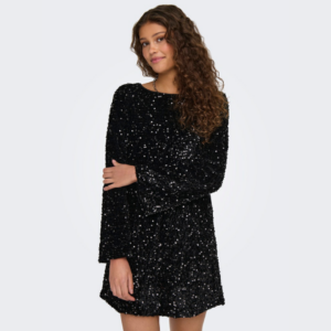 OnlAnika Sequins L/S Bow Dress - Black