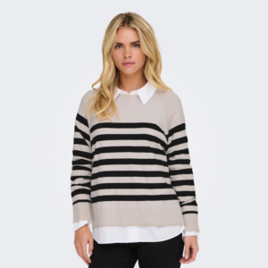 OnlAma Life Ls Raglan O-neck Knit - Birch / Black