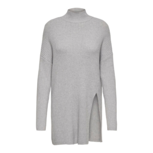 OnlKatia Ls Long Slit Highneck Knit - Light Grey