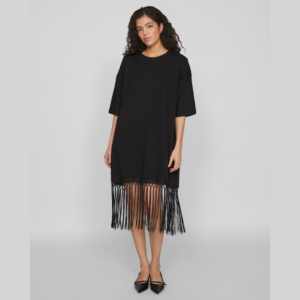 ViKata S/S Oversize Fringe Dress - Black