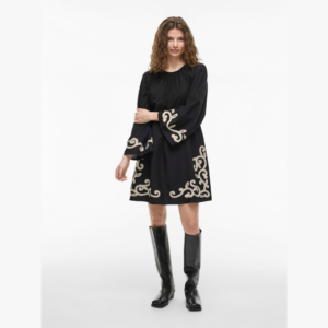 VoPolene O-neck L/S Short Dress - Black Beauty