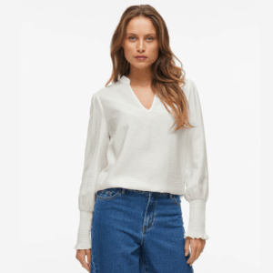 ViEllo V-neck L/S Top - Snow White