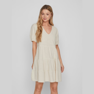 ViPrisilla New S/S Short Dress - Super Light Natural Melan