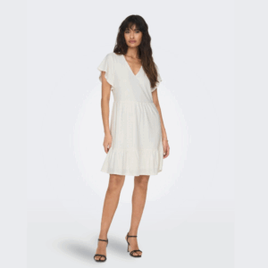 OnlSandra S/S V-neck Dress - Cloud Dancer