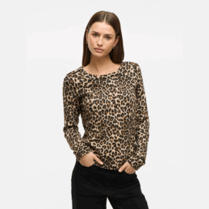 Viril O-neck L/S Printed Knit Top - Birch Leopard