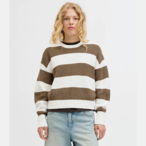 JxMila Twist Stripe Crew Neck Knit - Snow White/Otter