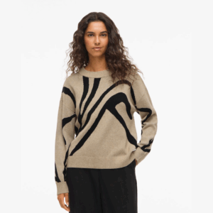 ViTif Jacquard L/S Knit Top - Natural Melange / Black