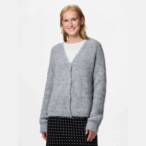 PcCleo Ls V-neck Knit Cardigan - Medium Grey Melange