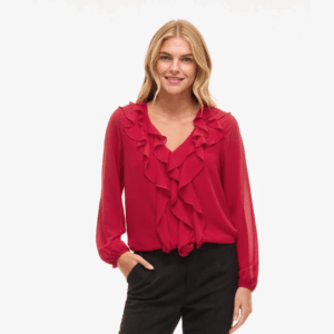 ViAne L/S V-neck Frill Top - Jester Red