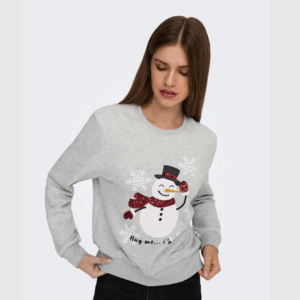 OnlYda Xmas L/S O-neck - Ligh Grey/Hug Me