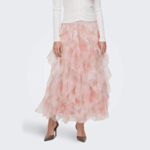 OnlSky Long Skirt - Cloud Dancer/Romance Rose Flower