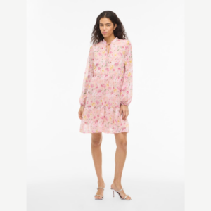 ViFalia L/S Tie V-neck Dress - Misty Rose / Flower