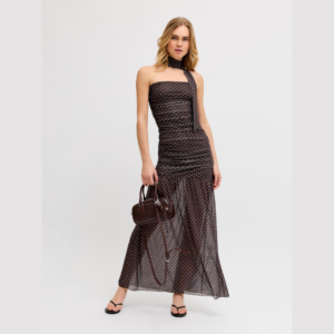 JxElvira Mesh Sl Scarf Dress - Seal Brown / Dot