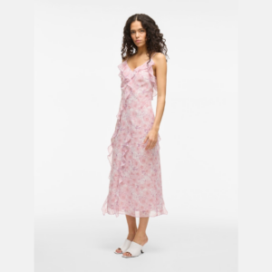 ViAriva S/L Frill Strap Midi Dress - Cherry Blossom
