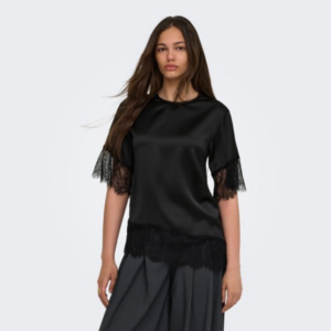 OnlIndona 2/4 Satin Lace Top - Black