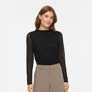 ViRikke L/S Funnel Neck Top - Black