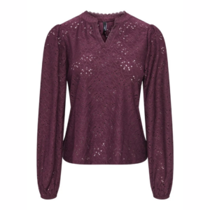 OnlSmilla L/S V-neck Lace Top - Winetasting